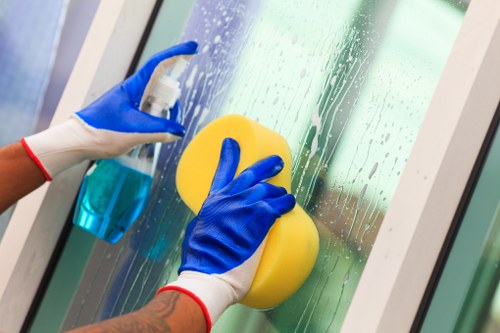 Team member following safe chemical handling procedures